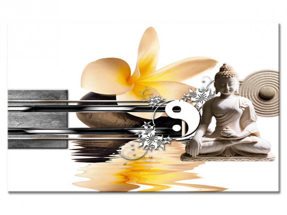 Tableau Aluminium ambiance zen déco bouddha et fleurs sur Declina