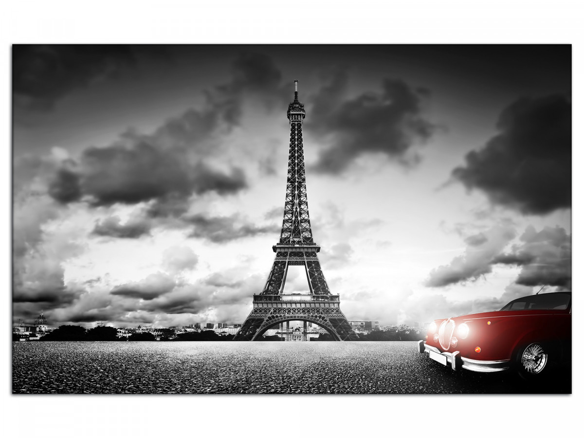 Tableau plexiglas photo Paris tour Eiffel et voiture rouge id es