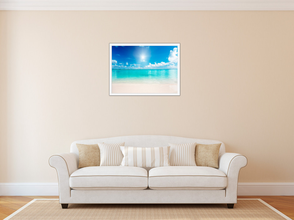 Affiche paysage paradis beach avec cadre noir 45x30cm