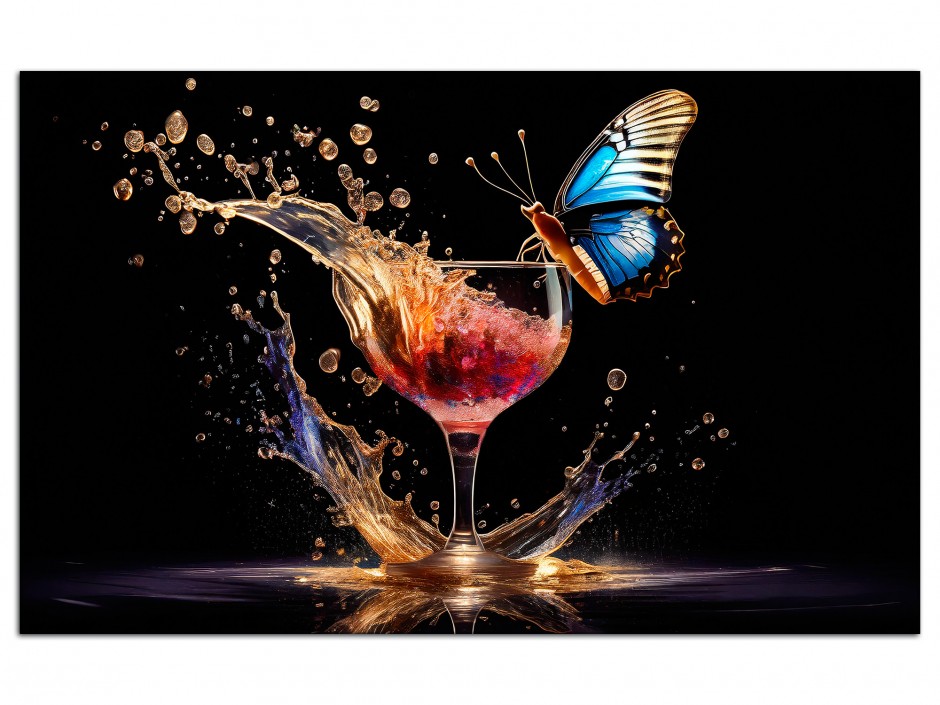 Tableau Aluminium déco Verre cocktail et papillon - tableaux originaux