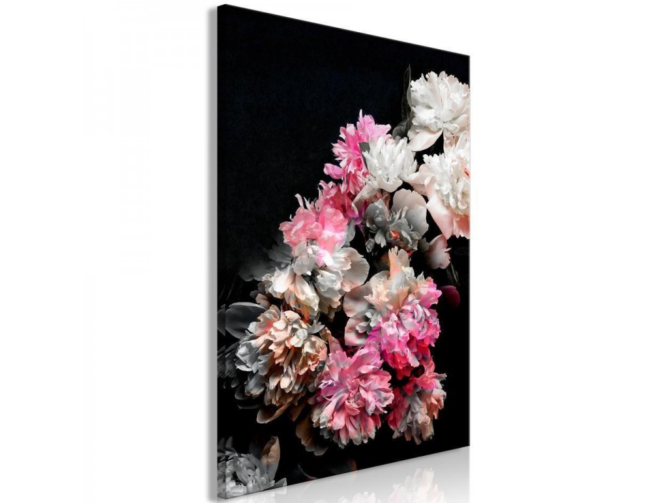 Tableau - Peony Charm (1-part) - Colorful Bouquet on Black Background