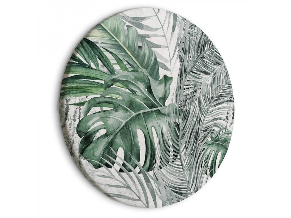 Tableau rond - Exotic flora - A variety of tropical vegetation in shades of celadon and sage green/Dense jungle