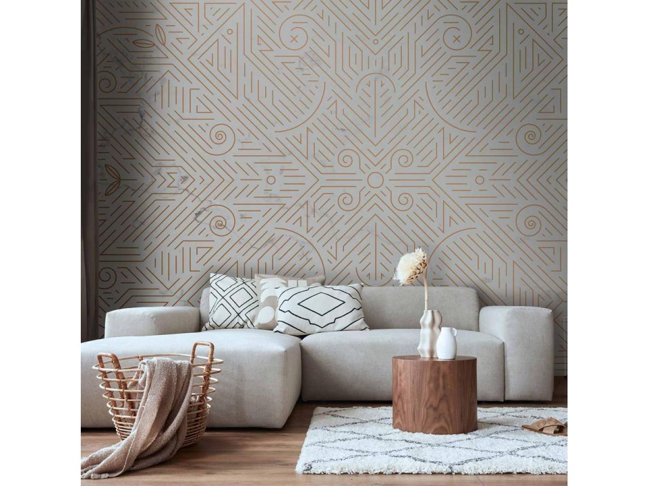 Papier peint - Geometric Pattern Shades of Gold and Marble Stone