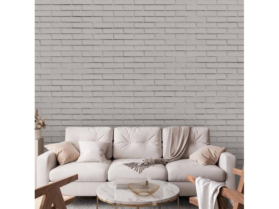 Papier peint - Snow Brick - Pattern Imitating a Brick Wall in White