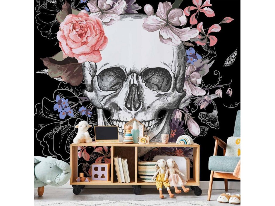 Papier peint - Skull and Flowers