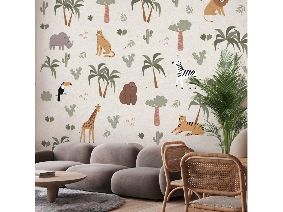 Papier peint - African Composition - Animals for the Childrens Room on a Paper Background