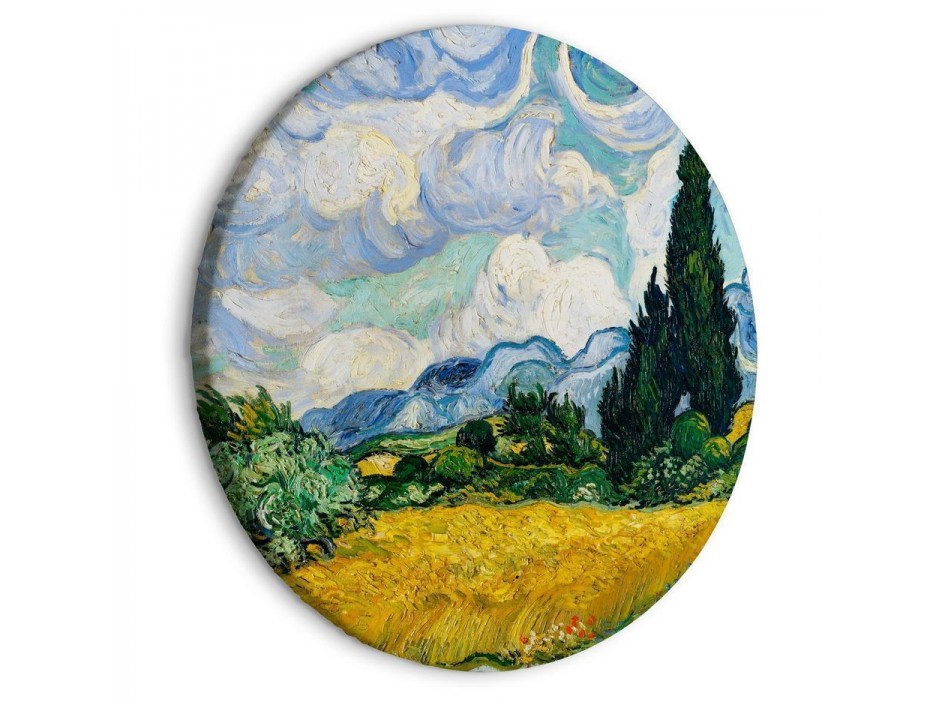 Tableau rond - Vincent Van Gogh - A Landscape With a Yellow Field of Chrysanthemum and a Cypress Tree