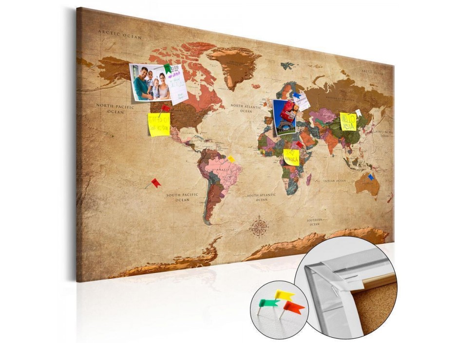 Tableau en liège - World Map: Brown Elegance