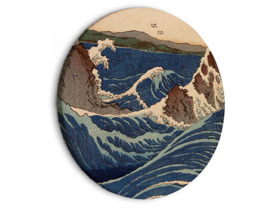 Tableau rond - Woodcut Utagawa Hiroshige - Great Blue Wave