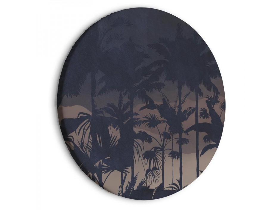 Tableau rond - Evening in an exotic forest - Tropical greenery under the cover of night against the backdrop of mountain