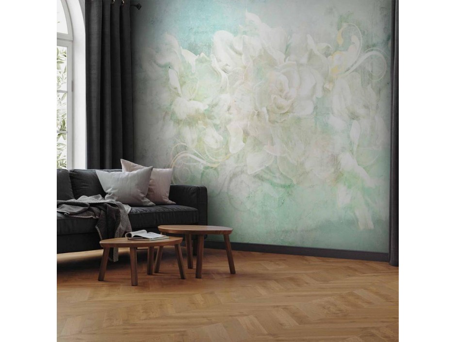 Papier peint - Blossoming among pastels - abstract with floral motif and patterns