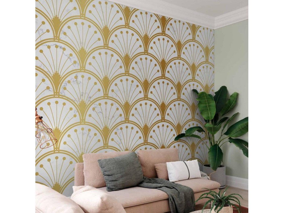 Papier peint - Gold and Marble Art Deco-inspired Pattern