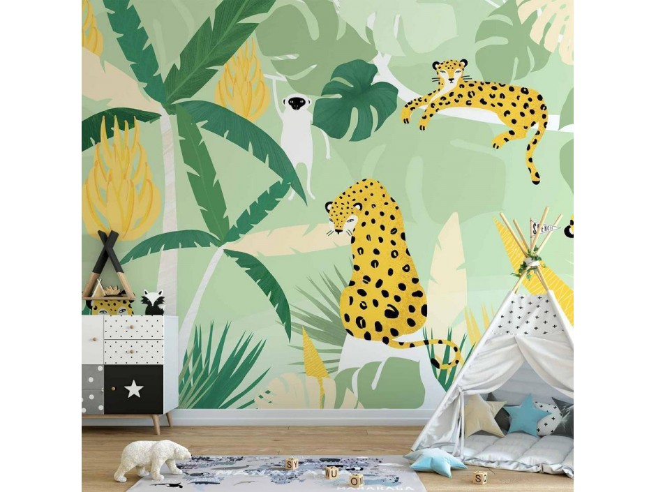 Papier peint - Cheetahs in the jungle - landscape with animals in the tropics for children