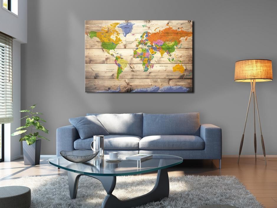 Tableau en liège - Map on wood: Colourful Travels