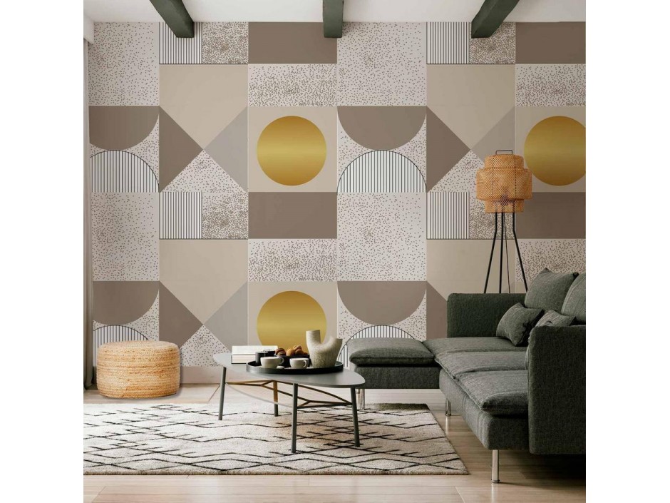 Papier peint - Beige and Gold Geometric Pattern