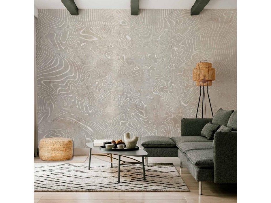 Papier peint - Flowing shapes - abstract beige and white background in patterned compositions