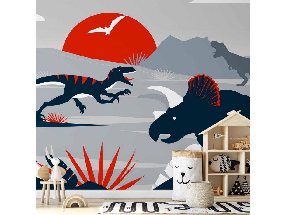 Papier peint - Last dinosaurs with red - abstract landscape for a room