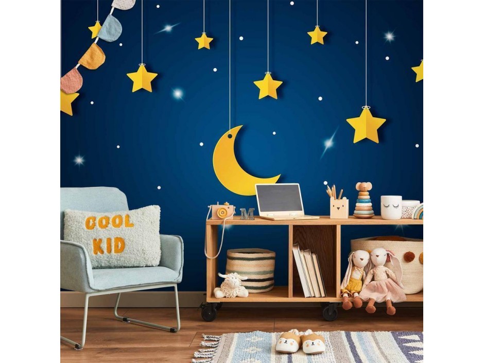 Papier peint - Skyline - night sky landscape with stars and moon for children