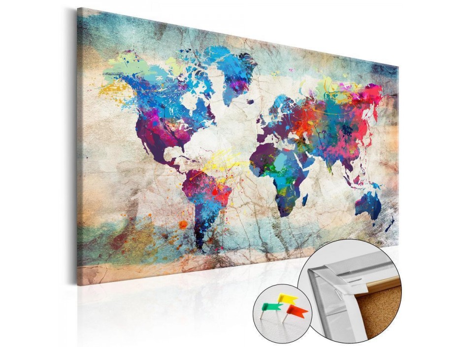 Tableau en liège - World Map: Colourful Madness