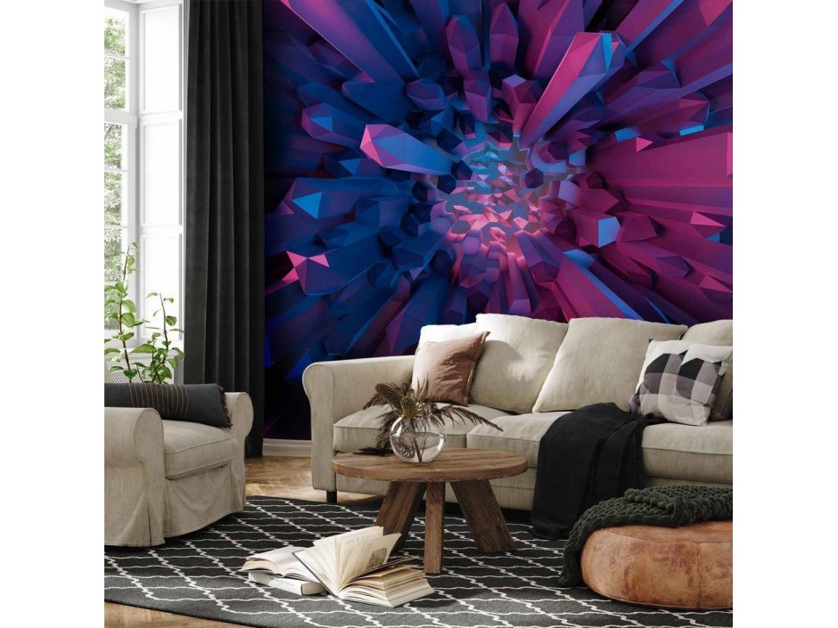 Papier peint - Crystal - geometric fantasy with 3D elements in purple tones