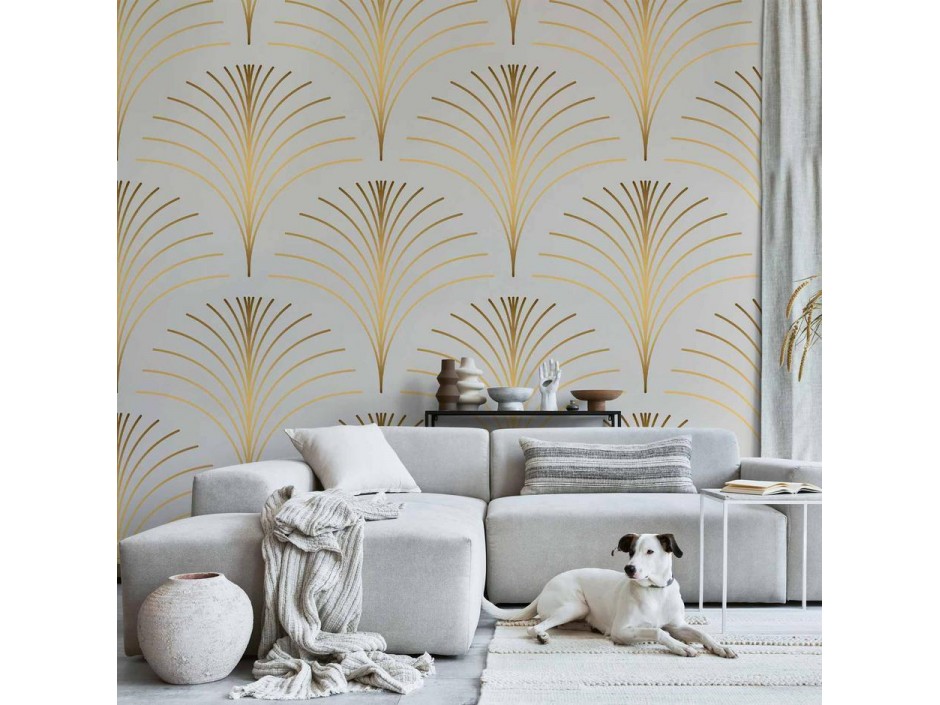 Papier peint - Gold Linear Pattern on Marble Background