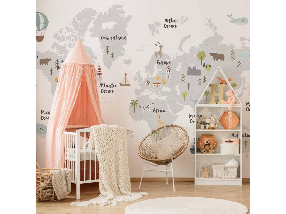 Papier peint - Minimalist Map for Childrens Room