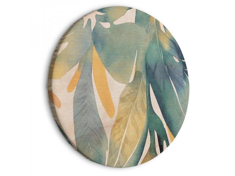 Tableau rond - Watercolor exotics - Hanging delicate tropical plants in colors of green and yellow on a beige background