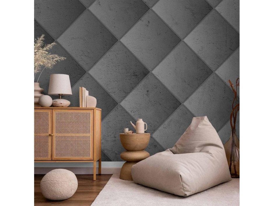 Papier peint - Grey symmetry - geometric pattern in concrete pattern with light joints