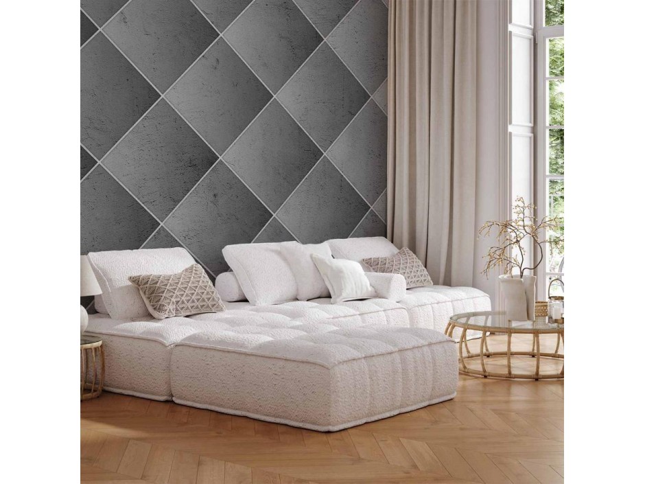 Papier peint - Grey symmetry - geometric concrete pattern with white joints