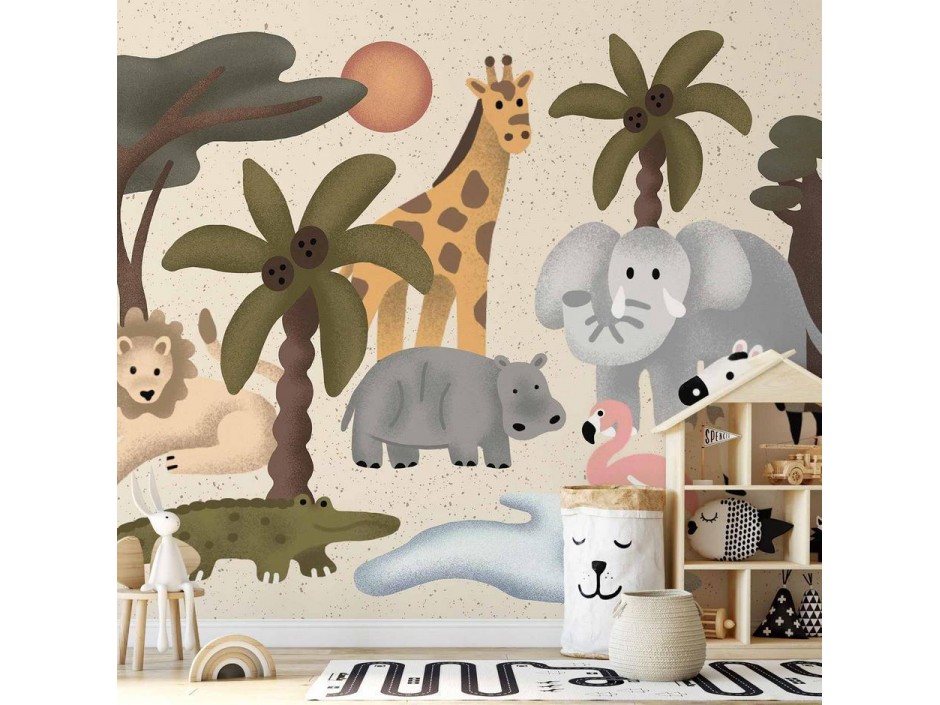 Papier peint - Childrens Africa - Animals With Simple Shapes