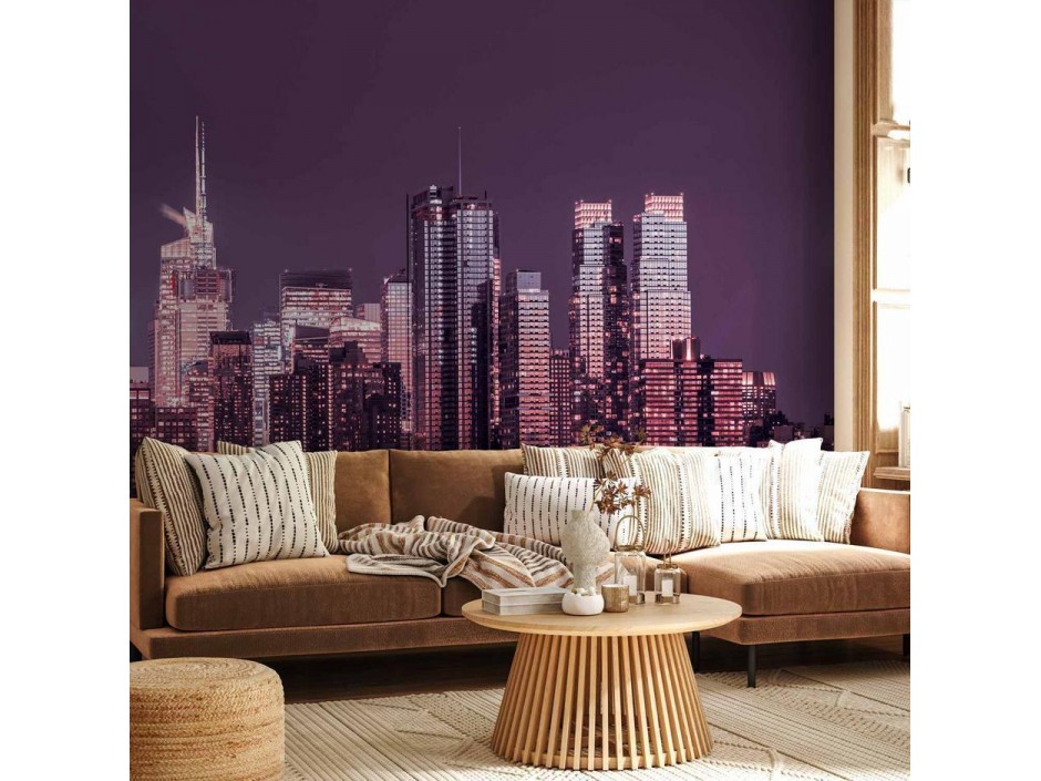 Papier peint - Purple night over Manhattan - cityscape of New York architecture