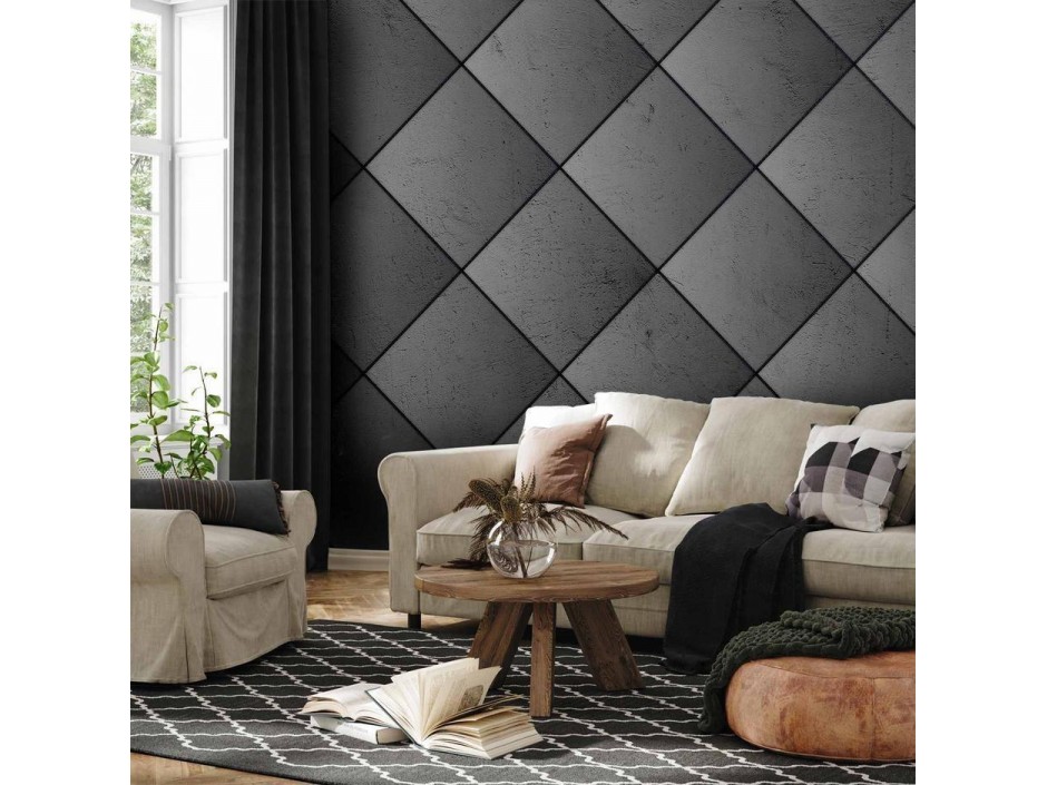 Papier peint - Grey symmetry - geometric pattern in concrete pattern with black joints