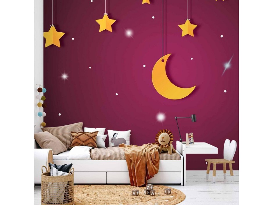 Papier peint - Skyline - violet night sky landscape with stars for children