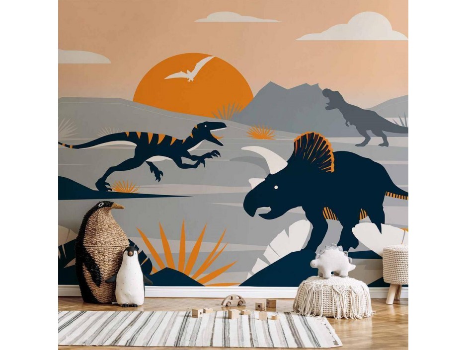 Papier peint - Last dinosaurs with orange - abstract landscape for a room