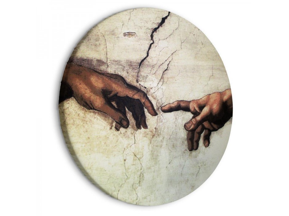 Tableau rond - The Creation of Adam - hands from a fresco by Michelangelo