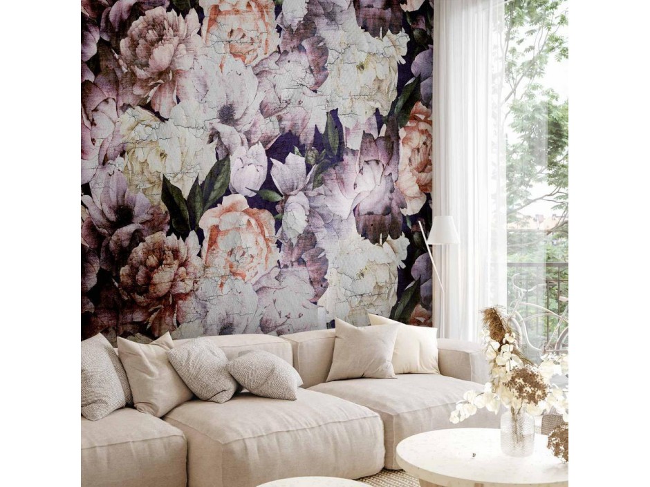 Papier peint - Plant motif with peonies in a garden - retro style flower background