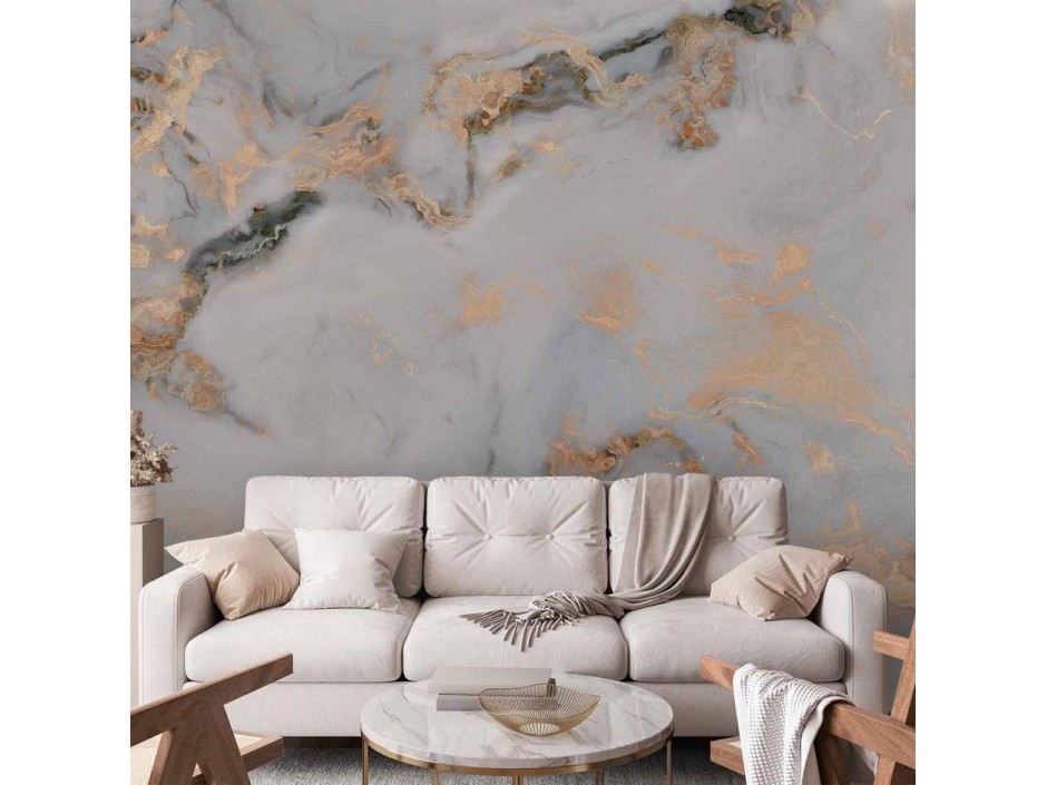 Papier peint - White Stone - Elegant Marble With Golden Highlights