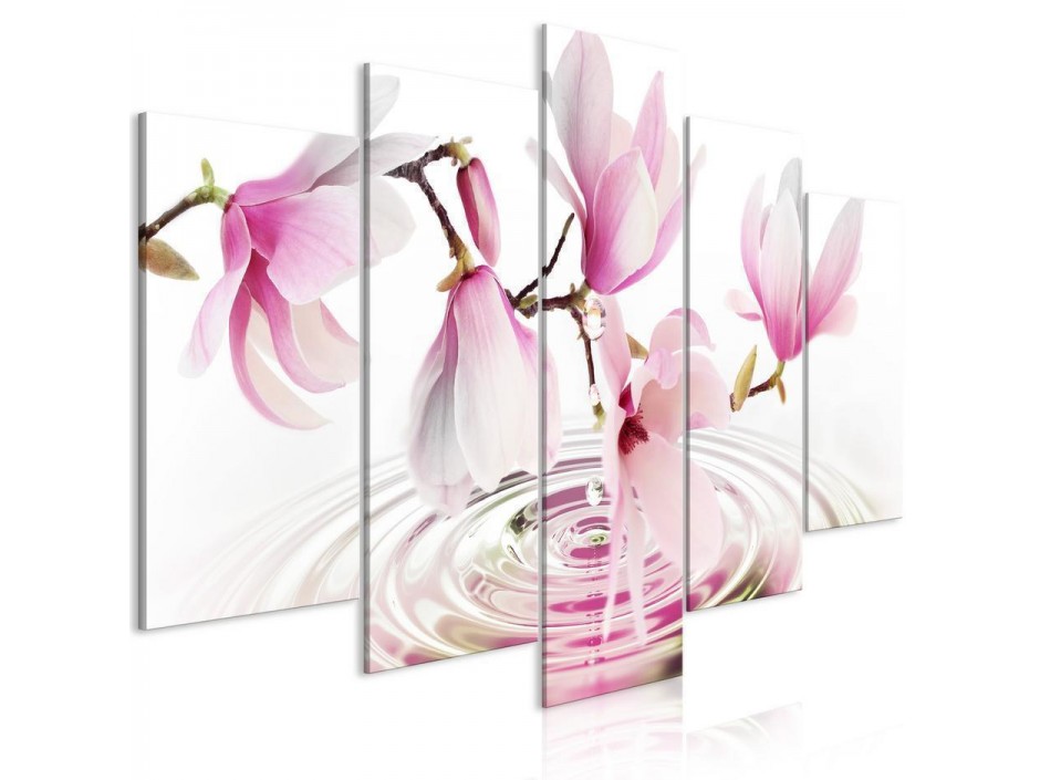 Tableau - Magnolias over Water (5 Parts) Wide Pink