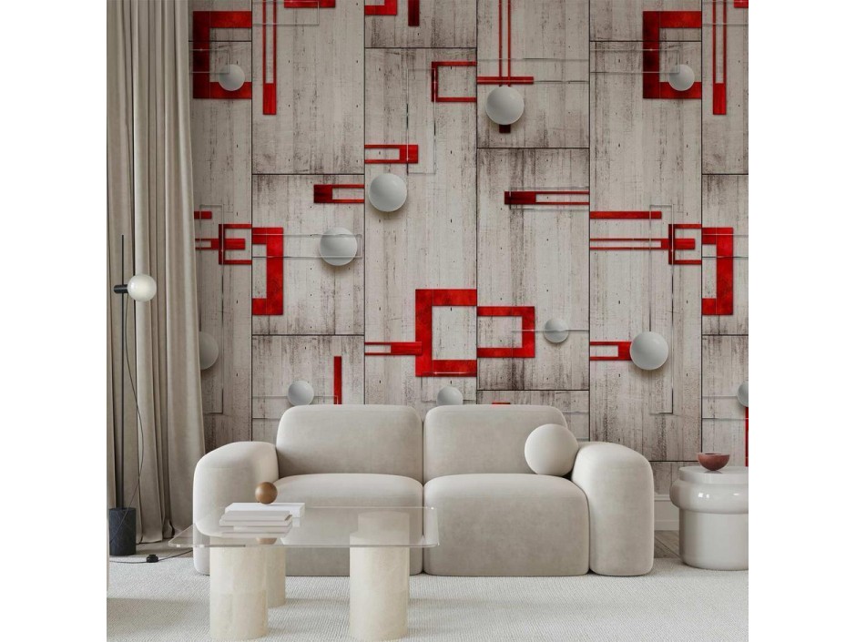 Tapisserie murale - Concrete, red frames and white knobs