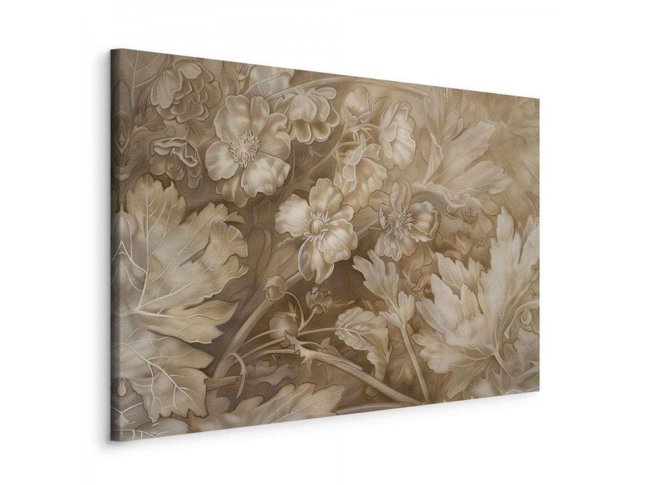 Tableau - Floral Ornaments Carved in Delicate Sepia and Brown Shades