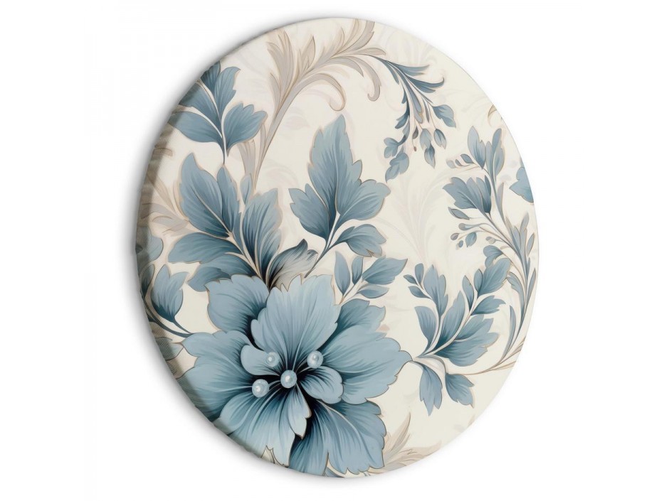 Tableau rond - Turquoise Flowers in Retro Ambience Floristic Ornaments