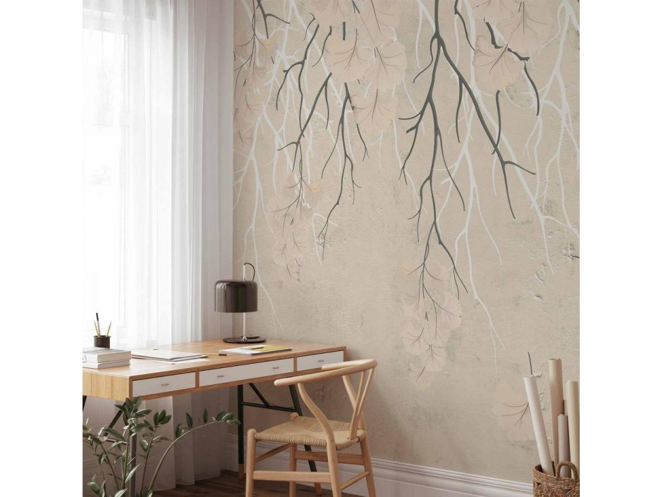 Papier peint - Abstract falling leaves - subtle nature motif with branches