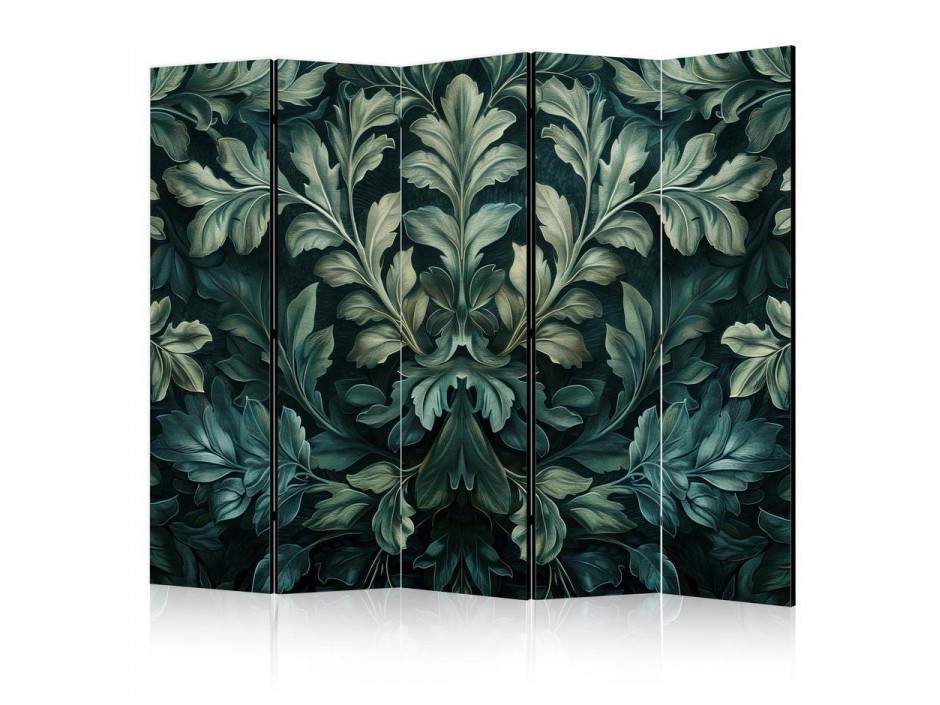 Paravent - Dark Green Victorian Leaves - Botanical Carved Composition