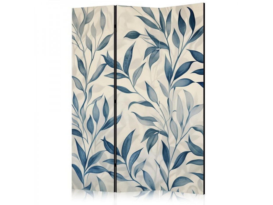 Paravent - Leaves in Blue Colors - Delicate Botanical Motif