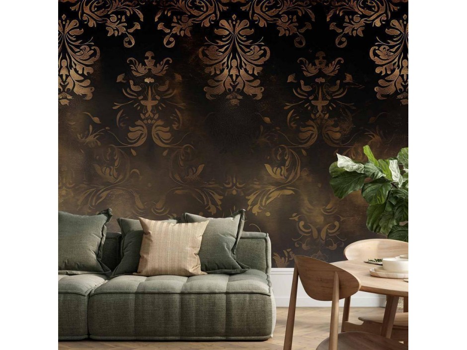 Papier peint - Baroque Ornaments in Patinated Gold and Browns: Retro Motif