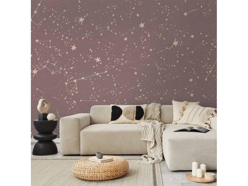 Papier peint - Night Sky - Artistic Constellations and Stars in Pastel Shades