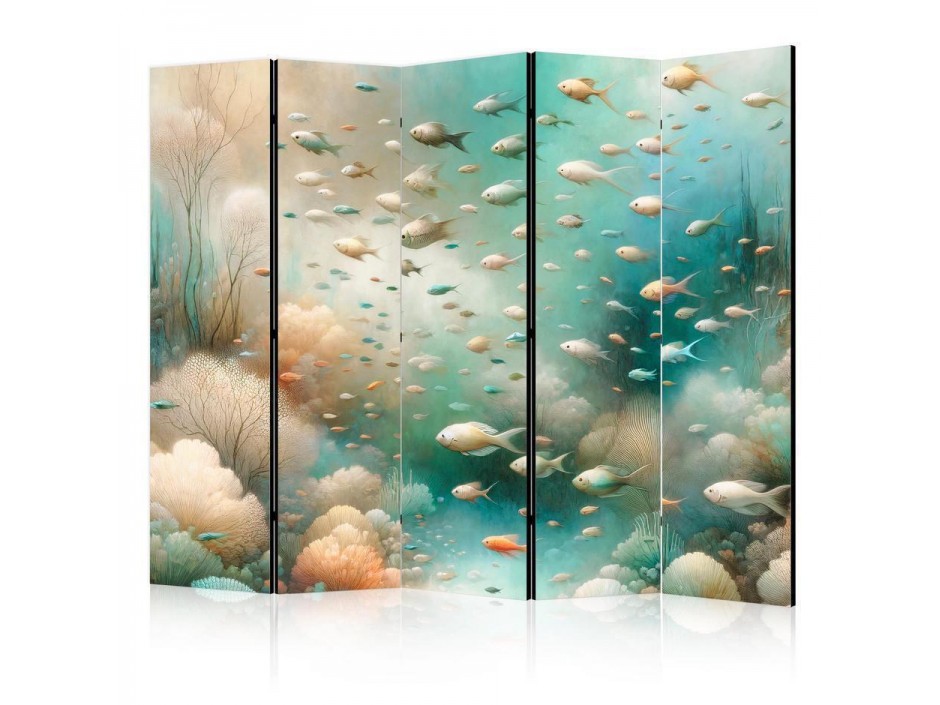 Paravent - Spectacular Underwater Landscape - Fish in an Underwater World in Turquoise Blue Beige and Delicate Orange Co