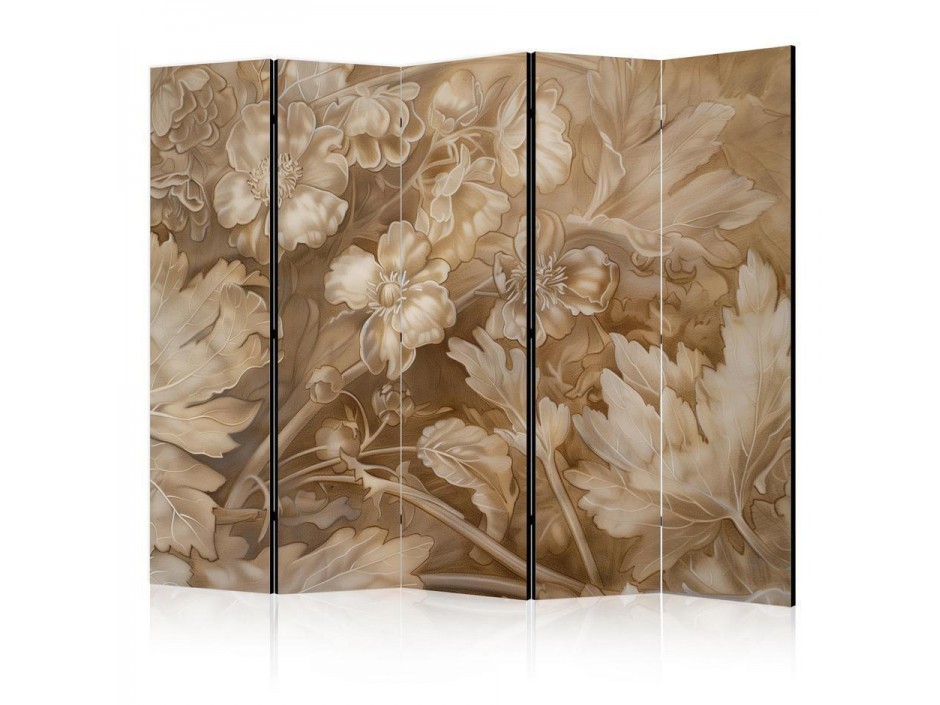 Paravent - Carved Floral Ornaments in Soft Sepia and Brown Tones