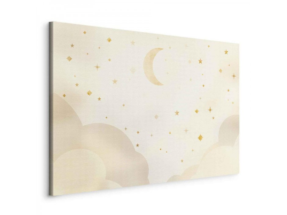 Tableau - Bright Night - Moon Accompanied by Many Stars on a Light Background