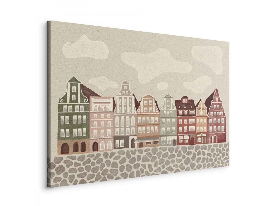 Tableau - Salt Square - Colorful Illustrated Townhouses Against a Cloudy Sky Background